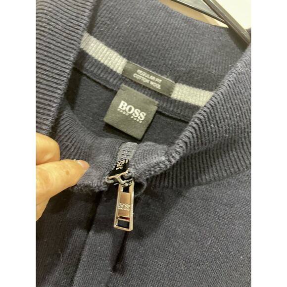 Hugo Boss Sweater 100% Wool grandpa Navy Blue Half Zip Sz M Classy Sophisticated - Picture 10 of 15